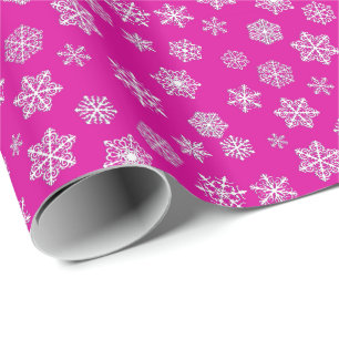 Papel De Regalo Copo de nieve blanco 3D sobre fondo rosa fucsia
