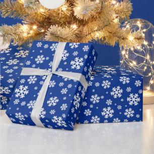 Papel De Regalo Copo de Nieve Blanco sobre Patrón de Invierno Azul