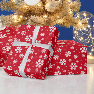 Papel De Regalo Copo de nieve blanco sobre patrón de invierno rojo