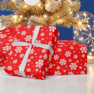 Papel De Regalo Copo de Nieve Blanco sobre Patrón de Invierno Rojo