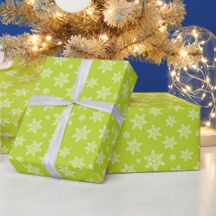 Papel De Regalo Copo de Nieve Blanco sobre Patrón de Invierno Verd