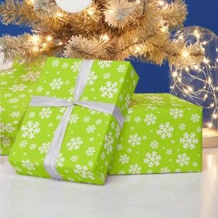Papel De Regalo Copo de nieve blanco sobre patrón de invierno verd