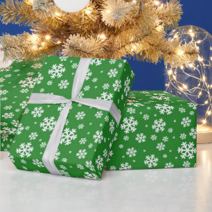 Papel De Regalo Copo de nieve blanco sobre patrón invernal verde