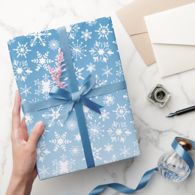 Papel De Regalo Copo de nieve con gradiente azul (Regalar)