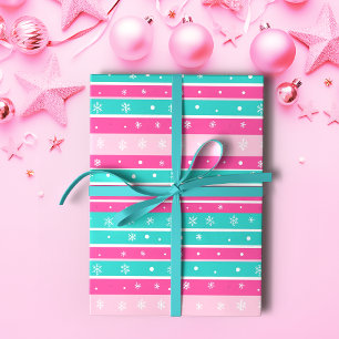 Papel De Regalo Copo de nieve con rayas horizontales rosa y de men