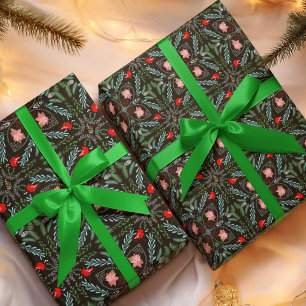 Papel De Regalo Copo de nieve de invierno, Poinsettias, Cardenales