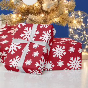 Papel De Regalo Copo de Nieve de Navidad Rojo Blanco