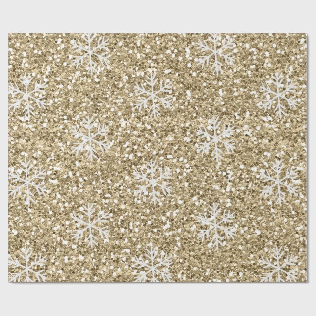 Papel De Regalo Copo de nieve de oro Purpurinoso (Superficie plana)