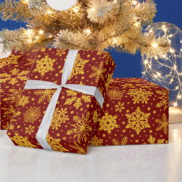 Papel De Regalo Copo de Nieve de Purpurina Dorada Falsa de Navidad