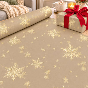Papel De Regalo Copo de Nieve Dorado Rústico Kraft