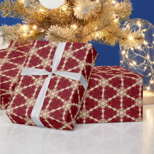 Papel De Regalo Copo de Nieve Dorado Sobre Rojo