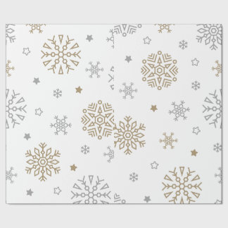 Papel De Regalo Copo de nieve dorado y plateado