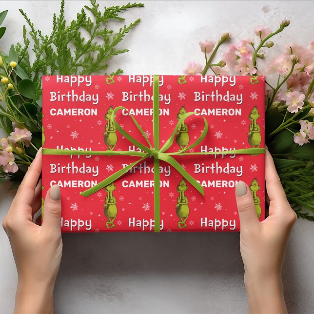 Papel De Regalo Copo de Nieve Grinch Cumpleaños (Wrapped gift)