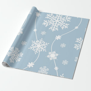 Papel De Regalo Copo de Nieve Gris Azul Invierno Paisaje Navideño 