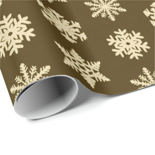 Papel De Regalo Copo de Nieve Ikat - Beige y Marrón Chocolate