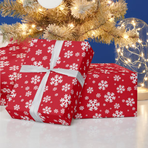 Papel De Regalo Copo de Nieve Invernal Rojo y Blanco Festivo