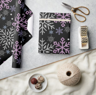 Papel De Regalo Copo de nieve Navidad Morado Plateado