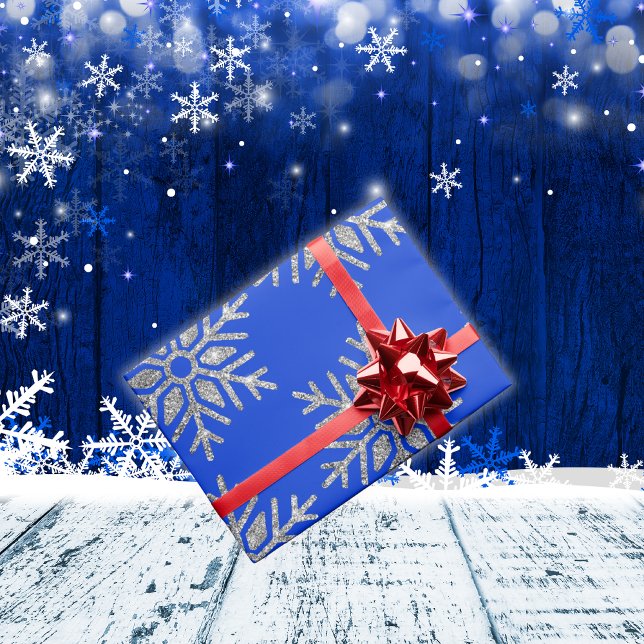 Papel De Regalo Copo de nieve plateado sobre Navidades azules | (Subido por el creador)
