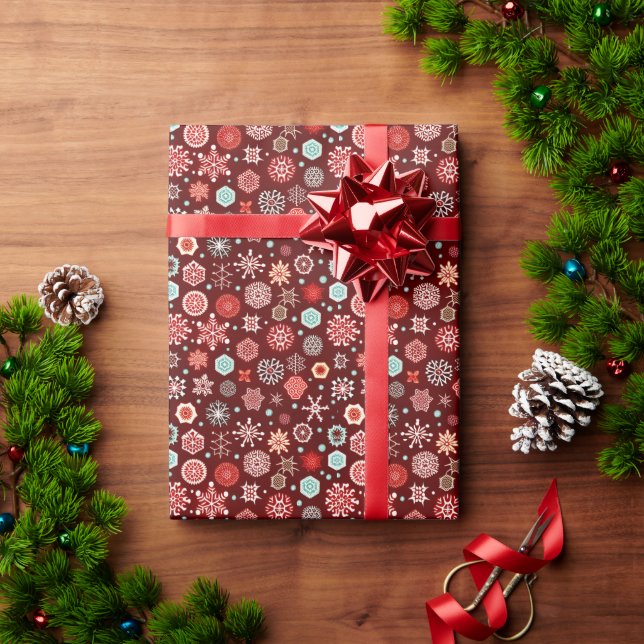 Papel De Regalo Copo de nieve sobre Burdeos (Regalo de vacaciones)