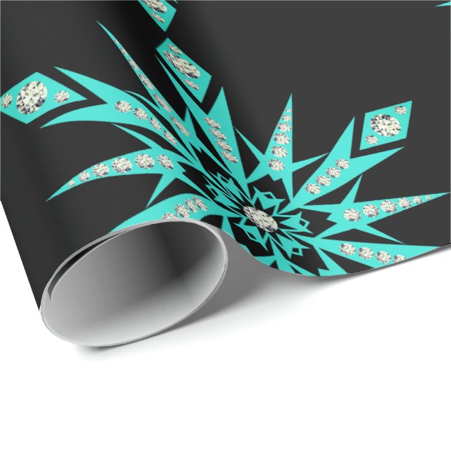 Papel De Regalo Copo de nieve turquesa de mediados de siglo (Esquina del rollo)
