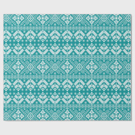 Papel De Regalo Copo de Nieve Turquesa y Flor de Fair Isle Navidad