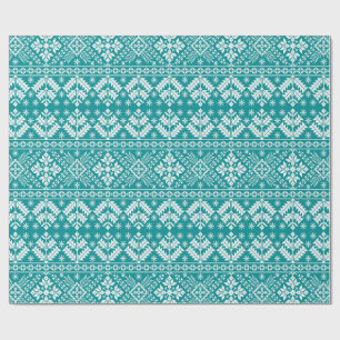 Papel De Regalo Copo de Nieve Turquesa y Flor de Fair Isle Navidad