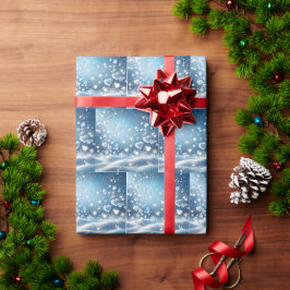 Papel De Regalo Copo de nieve y Corazones de Nieve en el Cielo Inv