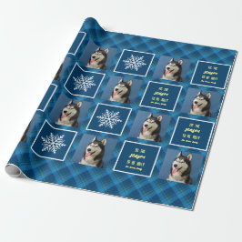 Papel De Regalo Copo de nieve y favoritos. Foto. Azul.