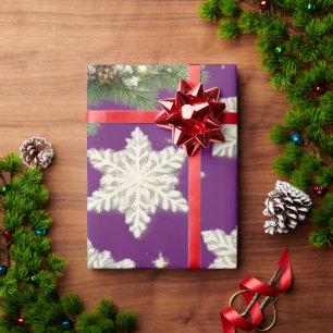 Papel De Regalo Copo de nieve y ramas de pino