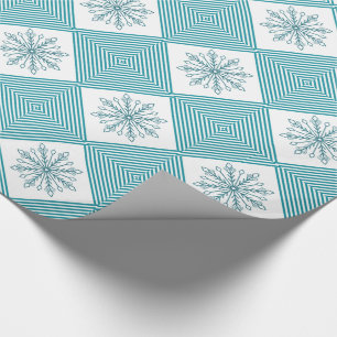 Papel De Regalo Copo de Nieve y Rayas Turquesa Brillantes
