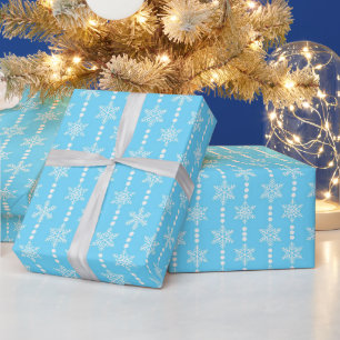 Papel De Regalo Copos de Navidad Azules Claros y Blancos