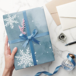 Papel De Regalo Copos de Nieve Azul Pálido Acuarela Fiesta de Invi