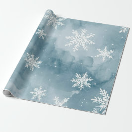 Papel De Regalo Copos de Nieve Azul Pálido Acuarela Fiesta de Invi