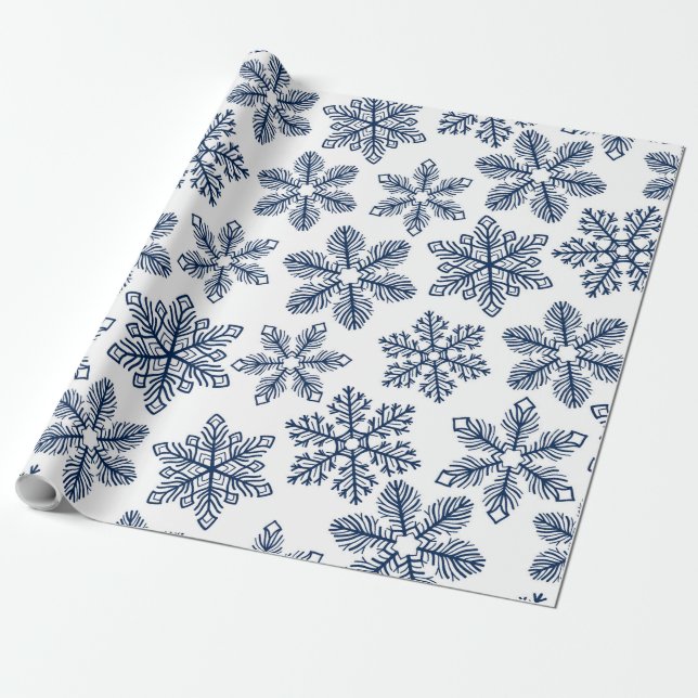 Papel De Regalo Copos de nieve azules (Desenrollado)
