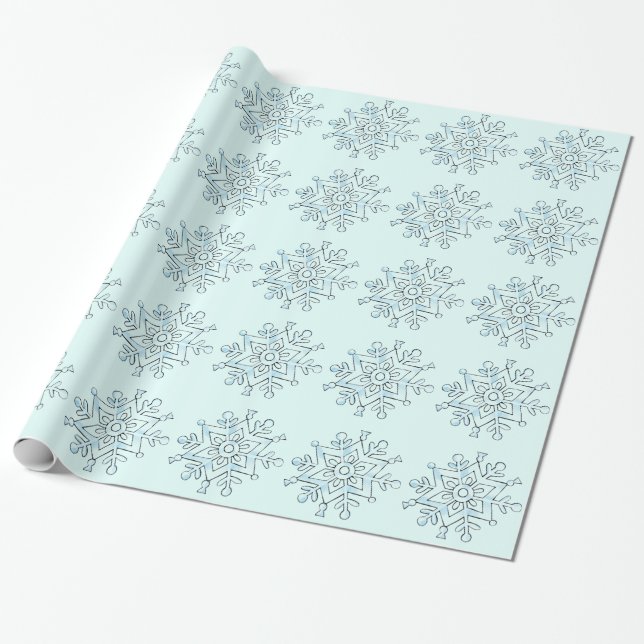 Papel De Regalo Copos de nieve azules (Desenrollado)