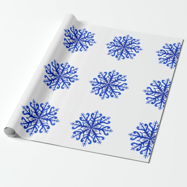 Papel de regalo Copos de nieve azules (Desenrollado)
