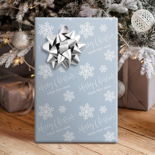 Papel De Regalo Copos de Nieve Azules Feliz Navidad Escritura Pers