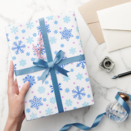 Papel De Regalo Copos de nieve azules pasteles en varias formas El