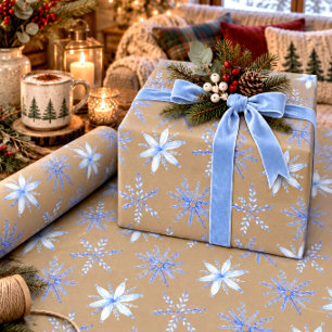 Papel De Regalo Copos de nieve azules Periwinkle Kraft rústicos di