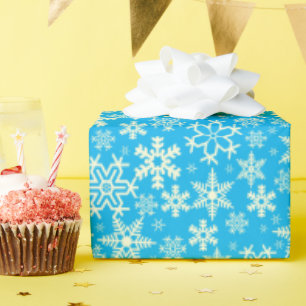 Papel De Regalo Copos de nieve azules y blancos elegantes copos de