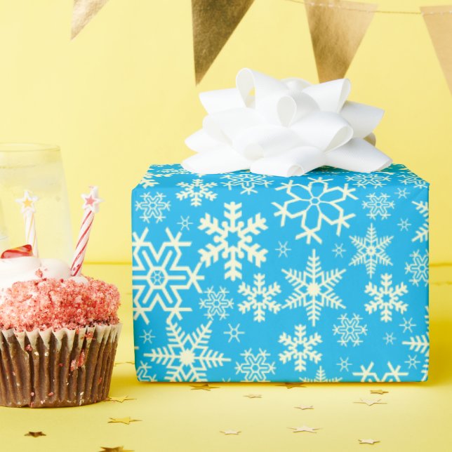Papel De Regalo Copos de nieve azules y blancos elegantes copos de (Fiesta de cumpleaños )
