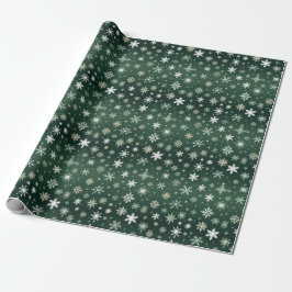 Papel De Regalo Copos de nieve - Blanco sobre verde