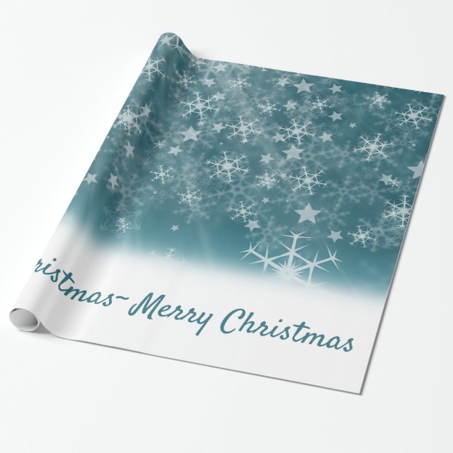 Papel De Regalo Copos de nieve blancos en azul (Desenrollado)