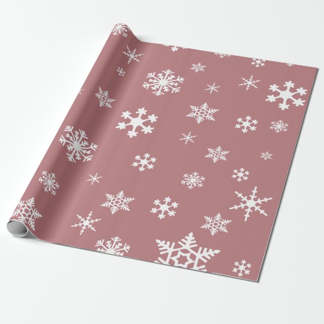 Papel De Regalo Copos de nieve blancos en feriado rosa Rosa polvor (Desenrollado)