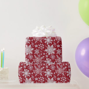 Papel De Regalo Copos de nieve blancos en rojo