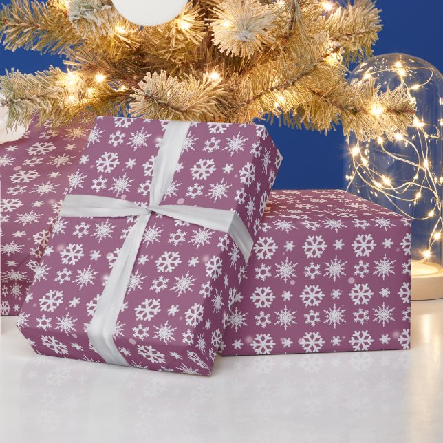 Papel De Regalo Copos de Nieve Blancos Navidad Moderna Morada (Vacaciones)