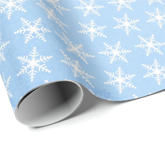 Papel De Regalo Copos De Nieve Blancos Sobre El Azul Pálido (Esquina del rollo)