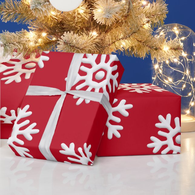 Papel De Regalo Copos de nieve blancos sobre Navidades de fondo ro (Vacaciones)