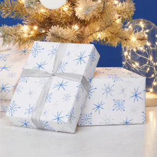 Papel De Regalo Copos de nieve blancos y azules del siglo medio