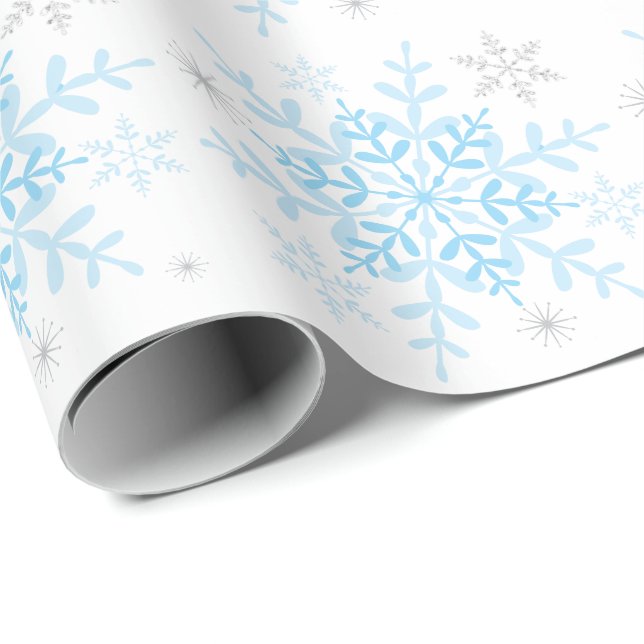 Papel De Regalo Copos de nieve Blue Silver de invierno (Esquina del rollo)